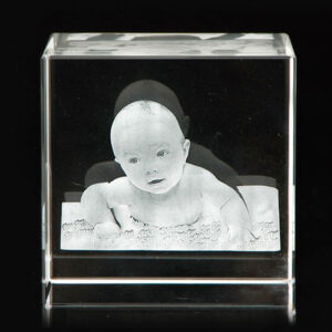 Crystal cube with 3d baby laser engraving